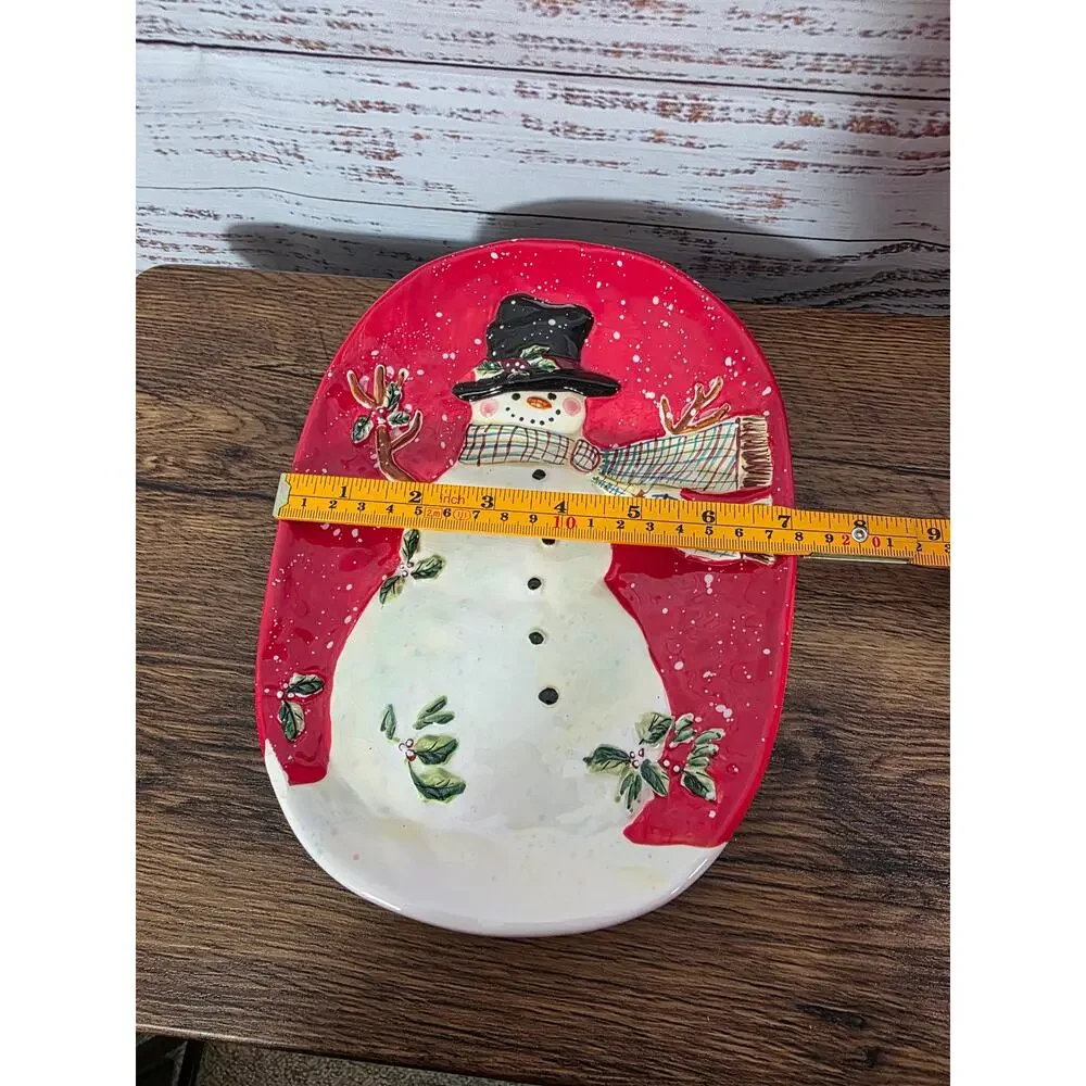 Certified International Susan Wright Snowman Oval Red Trivet